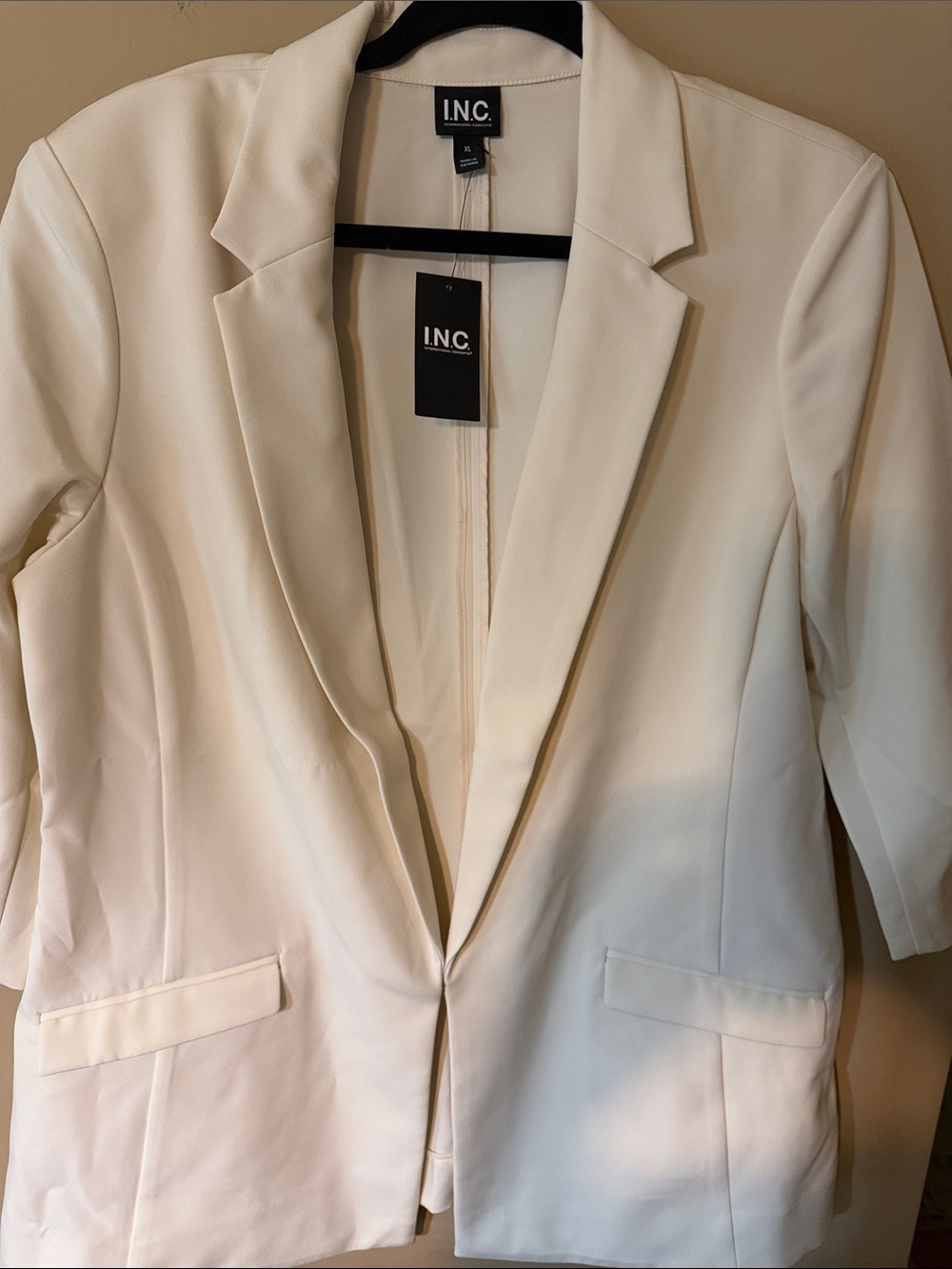 INC International Concepts Cream Open-Front Tailored Blazer
